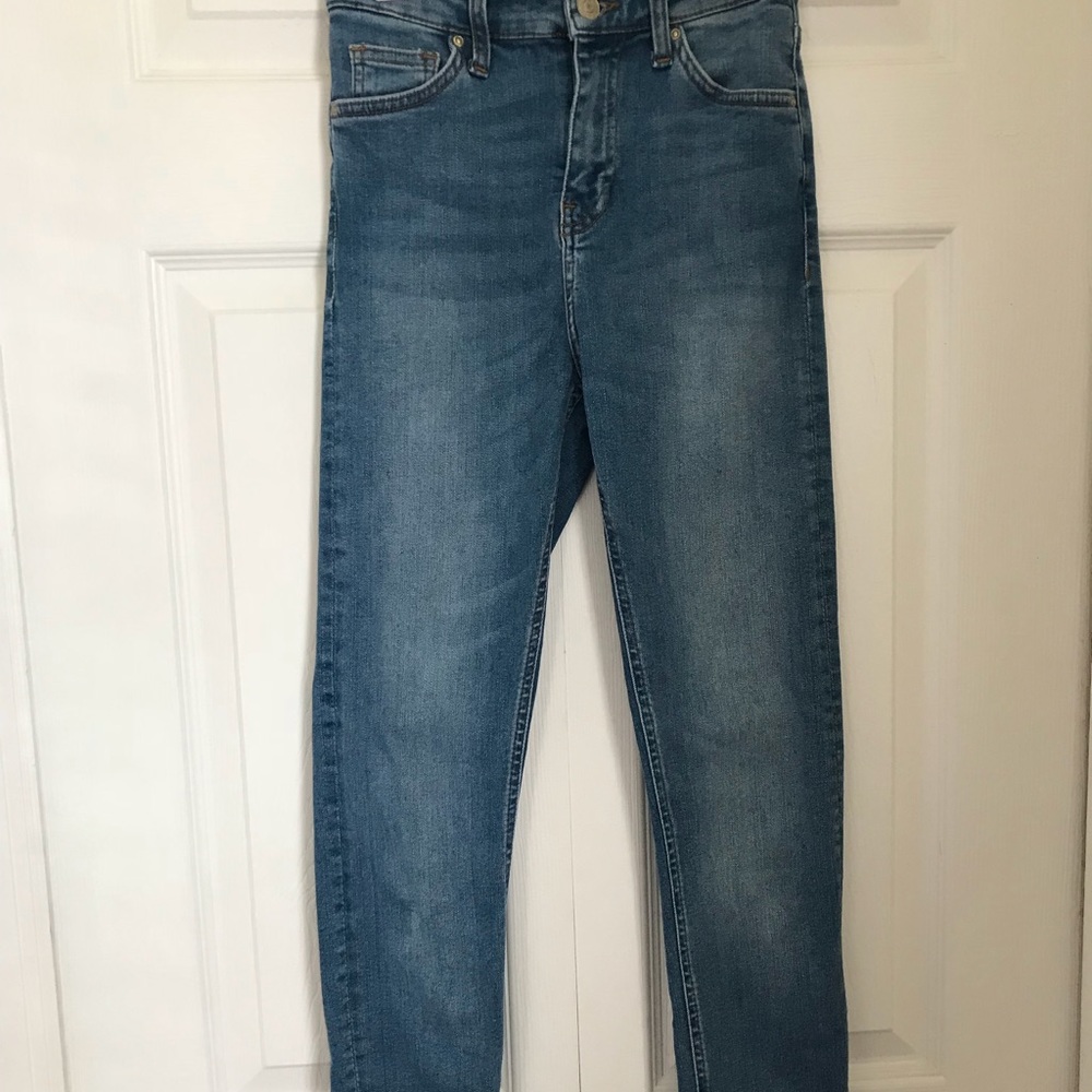 Medium wash top shop high waisted jeans.